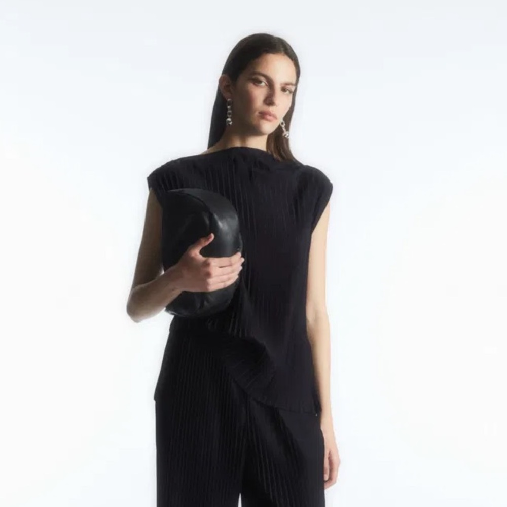 COS Black Pleated Top